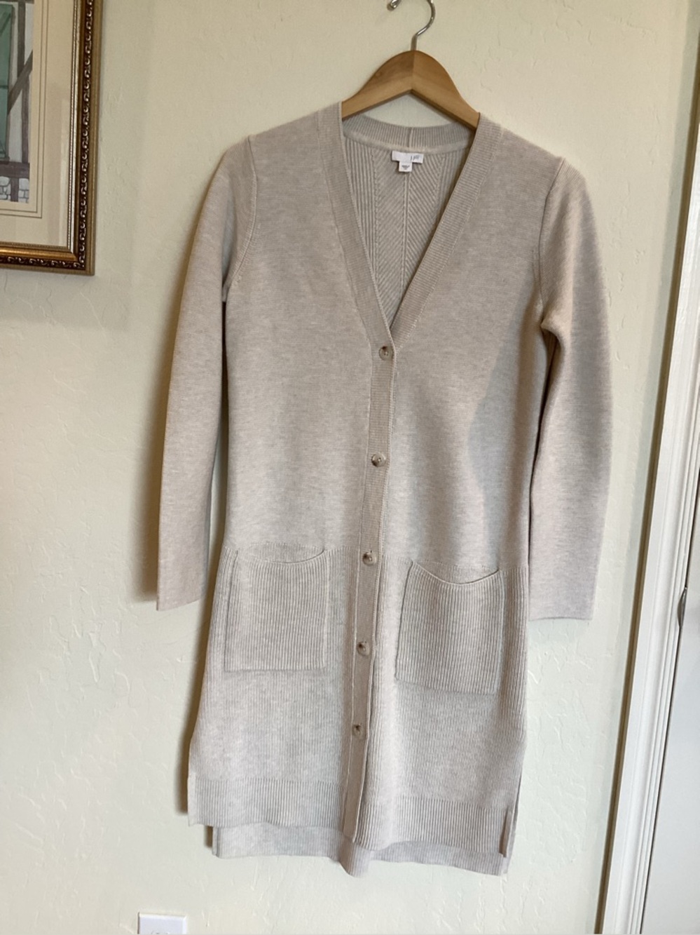 J. Jill Long Open-Front Cardigan in Light Beige